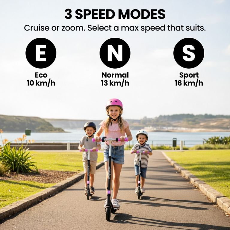 alpha edge electric scooter, kids aged 6 12, adjustable height, 3 speed modes, bluetooth, led, pink alpha edge electric scooter, kids aged 6 12, adjustable height, 3 speed modes, bluetooth, led, pink