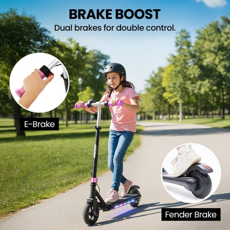 alpha edge electric scooter, kids aged 6 12, adjustable height, 3 speed modes, bluetooth, led, pink alpha edge electric scooter, kids aged 6 12, adjustable height, 3 speed modes, bluetooth, led, pink