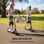 alpha edge electric scooter, kids aged 6 12, adjustable height, 3 speed modes, bluetooth, led, pink alpha edge electric scooter, kids aged 6 12, adjustable height, 3 speed modes, bluetooth, led, pink