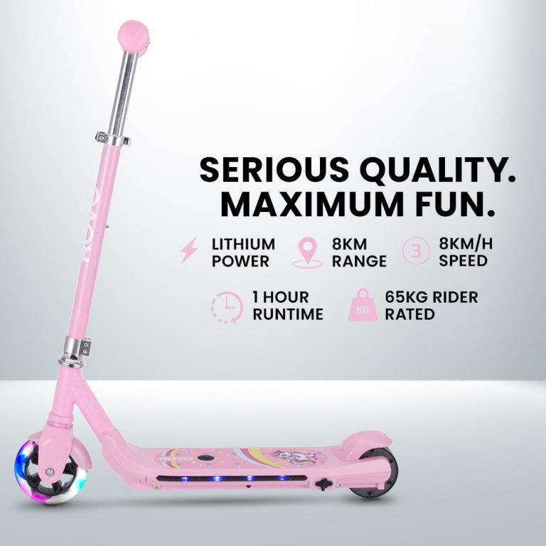 rovo kids whizkid electric scooter, ages 5 11, adjustable height, lithium battery, brushless motor, pink