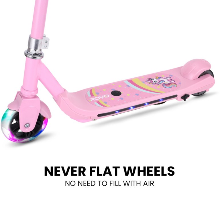 rovo kids whizkid electric scooter, ages 5 11, adjustable height, lithium battery, brushless motor, pink