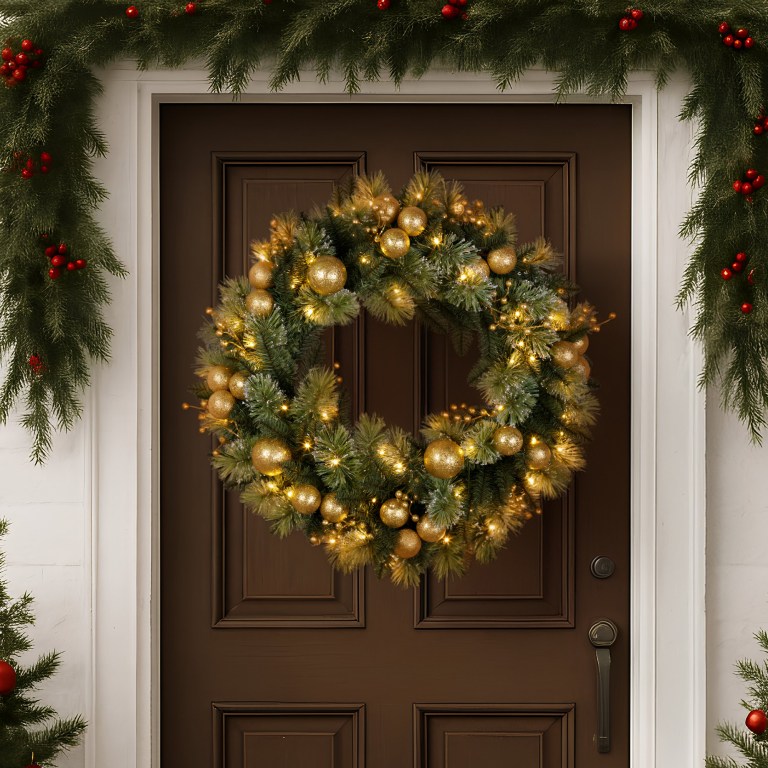 christabelle 76cm christmas wreath battery operated warm white lights xmas decor