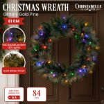 christabelle 61cm battery operated christmas wreath glittery gold pine