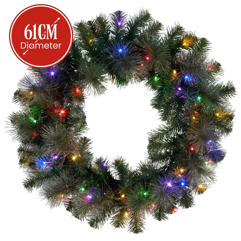 christabelle 61cm battery operated christmas wreath glittery gold pine