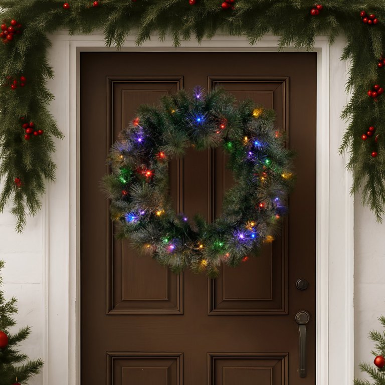 christabelle 61cm battery operated christmas wreath glittery gold pine