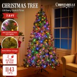 christabelle 7.5ft christmas tree glittery gold pine led multi functional lights