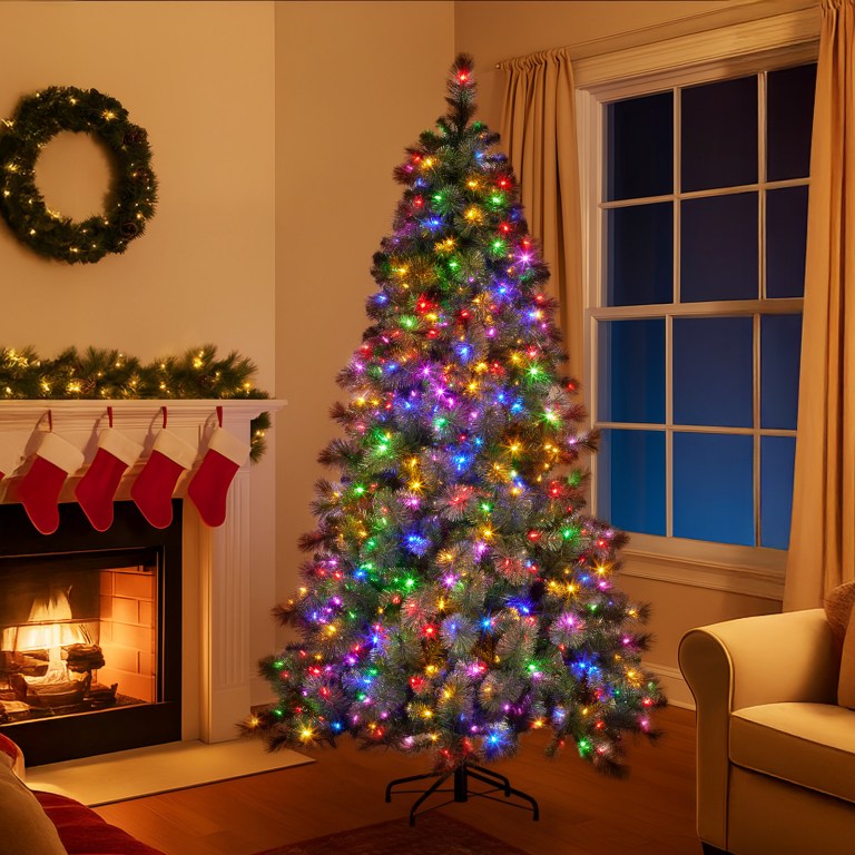christabelle 7.5ft christmas tree glittery gold pine led multi functional lights