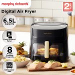 morphy richards 6.5l digital air fryer mraf72bk w/led touch control panel 8 preset cooking programs non stick drawer