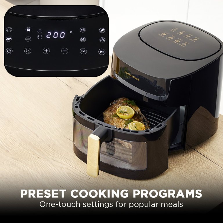 morphy richards 6.5l digital air fryer mraf72bk w/led touch control panel 8 preset cooking programs non stick drawer