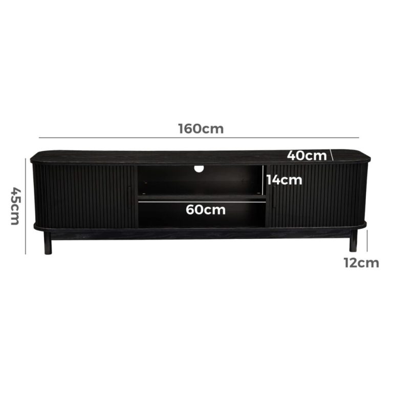 160cm ribbed black entertainment unit 160cm ribbed black entertainment unit