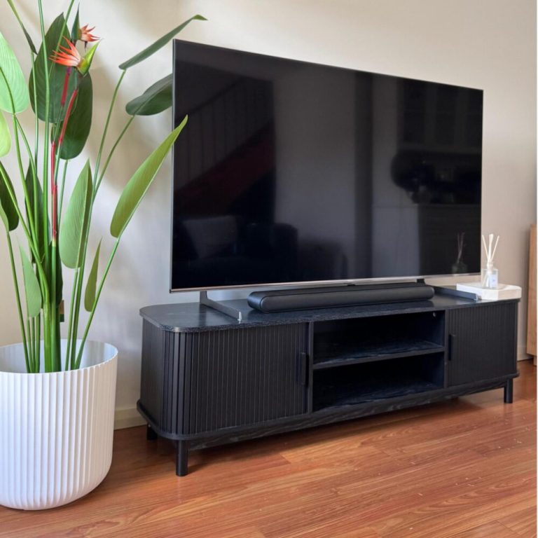 160cm ribbed black entertainment unit 160cm ribbed black entertainment unit