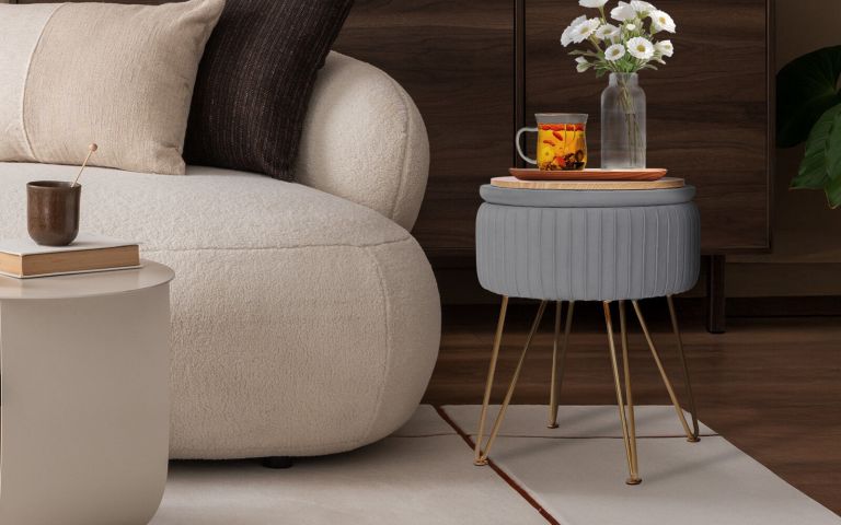 side table storage ottoman velvet padded stool vanity footstool remy grey side table storage ottoman velvet padded stool vanity footstool remy grey