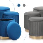 3 piece set storage ottoman blanket box velvet padded bench stool faye blue