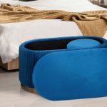 3 piece set storage ottoman blanket box velvet padded bench stool faye blue