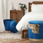 3 piece set storage ottoman blanket box velvet padded bench stool faye blue