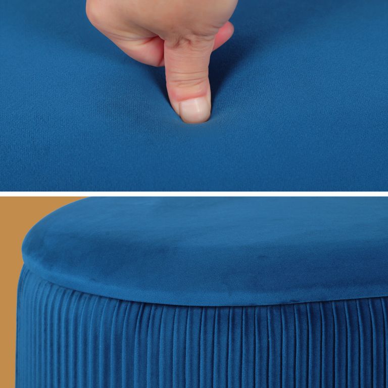3 piece set storage ottoman blanket box velvet padded bench stool faye blue