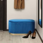 3 piece set storage ottoman blanket box velvet padded bench stool faye blue