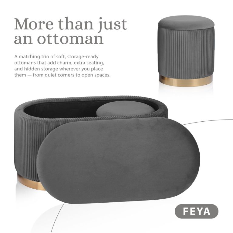 3 piece set storage ottoman blanket box velvet padded bench stool faye grey 3 piece set storage ottoman blanket box velvet padded bench stool faye grey