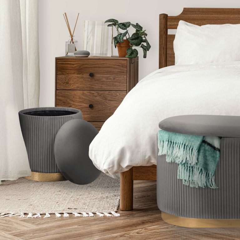 3 piece set storage ottoman blanket box velvet padded bench stool faye grey 3 piece set storage ottoman blanket box velvet padded bench stool faye grey
