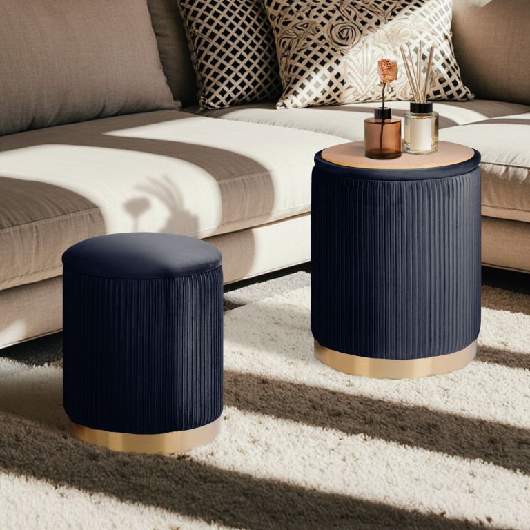 2x side table storage ottoman velvet stool mira black 2x side table storage ottoman velvet stool mira black