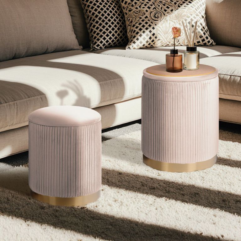 2x side table storage ottoman velvet stool mira cream 2x side table storage ottoman velvet stool mira cream