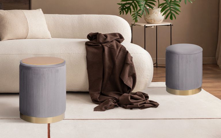 2x side table storage ottoman velvet stool mira grey 2x side table storage ottoman velvet stool mira grey