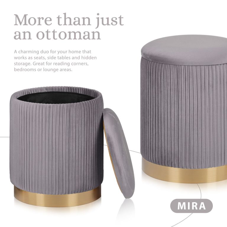 2x side table storage ottoman velvet stool mira grey 2x side table storage ottoman velvet stool mira grey