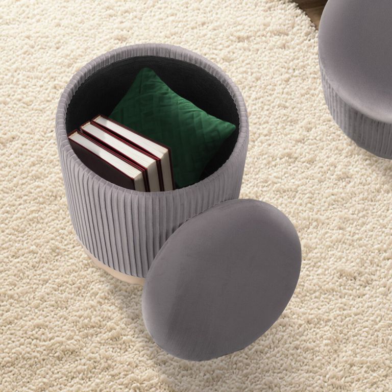 2x side table storage ottoman velvet stool mira grey 2x side table storage ottoman velvet stool mira grey