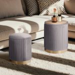 2x side table storage ottoman velvet stool mira grey 2x side table storage ottoman velvet stool mira grey