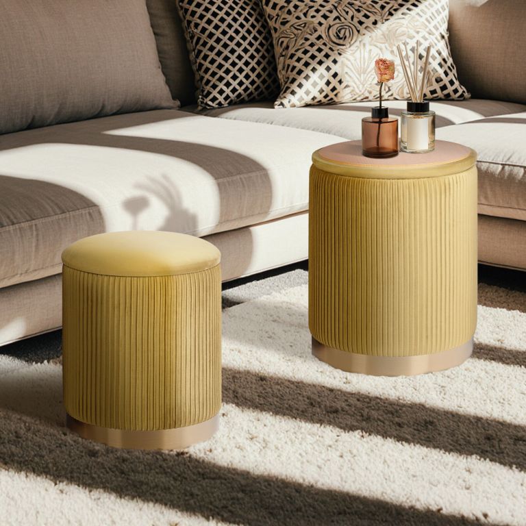 2x side table storage ottoman velvet stool mira mustard 2x side table storage ottoman velvet stool mira mustard