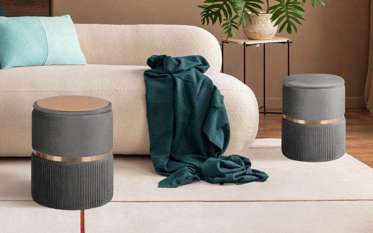 2x side table storage ottoman velvet padded stool vanity footstool remi grey 2x side table storage ottoman velvet padded stool vanity footstool remi grey