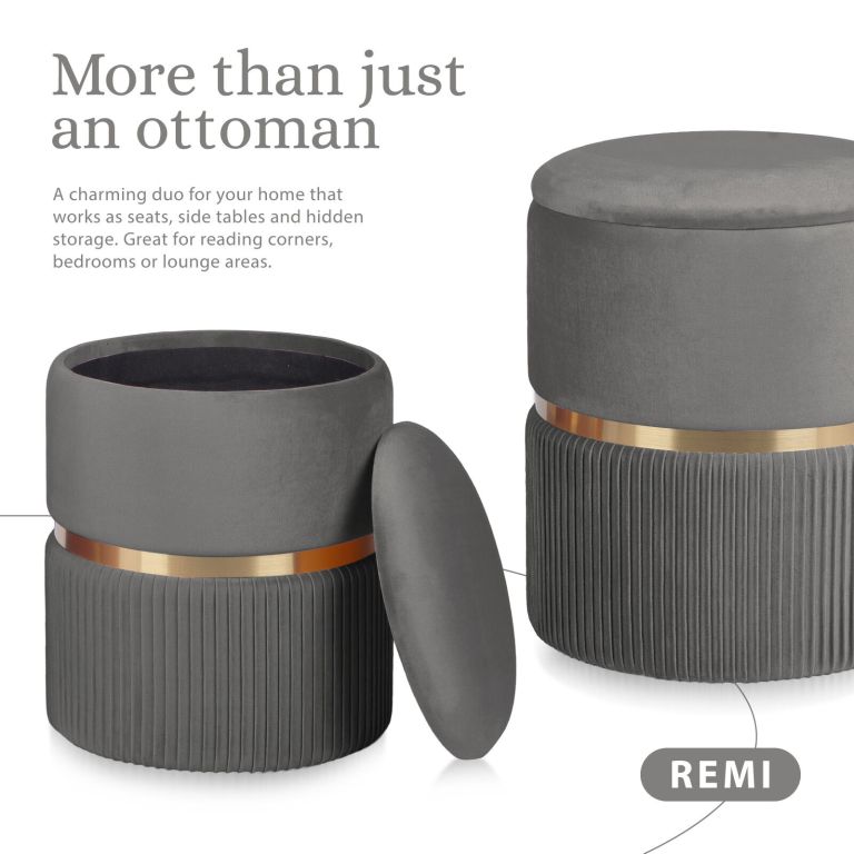 2x side table storage ottoman velvet padded stool vanity footstool remi grey 2x side table storage ottoman velvet padded stool vanity footstool remi grey