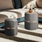 2x side table storage ottoman velvet padded stool vanity footstool remi grey 2x side table storage ottoman velvet padded stool vanity footstool remi grey