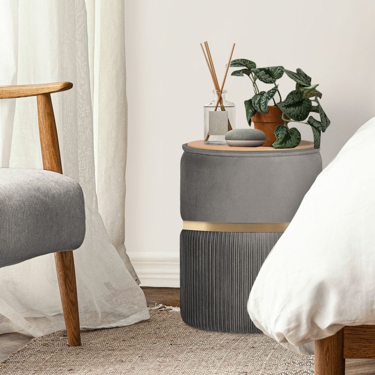 2x side table storage ottoman velvet padded stool vanity footstool remi grey 2x side table storage ottoman velvet padded stool vanity footstool remi grey