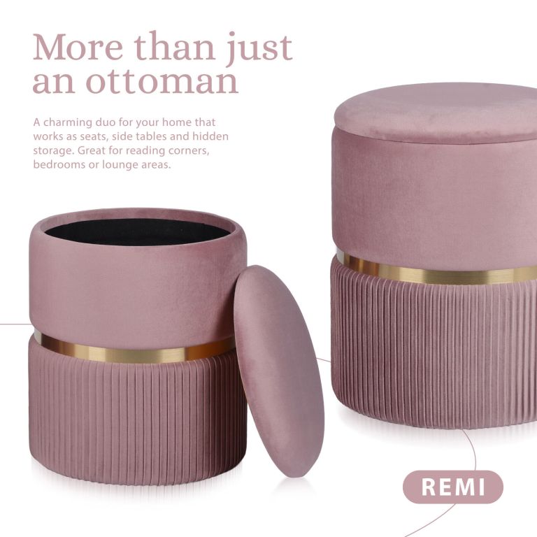 2x side table storage ottoman velvet padded stool vanity footstool remi pink 2x side table storage ottoman velvet padded stool vanity footstool remi pink