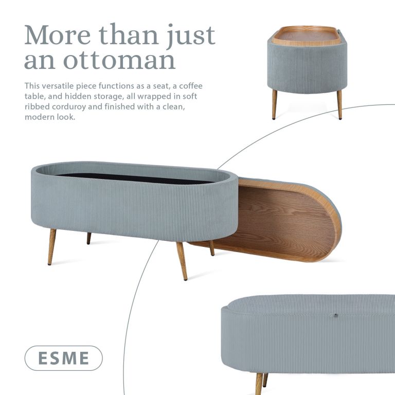 coffee table storage ottoman corduroy padded blanket box bench esme dusty blue