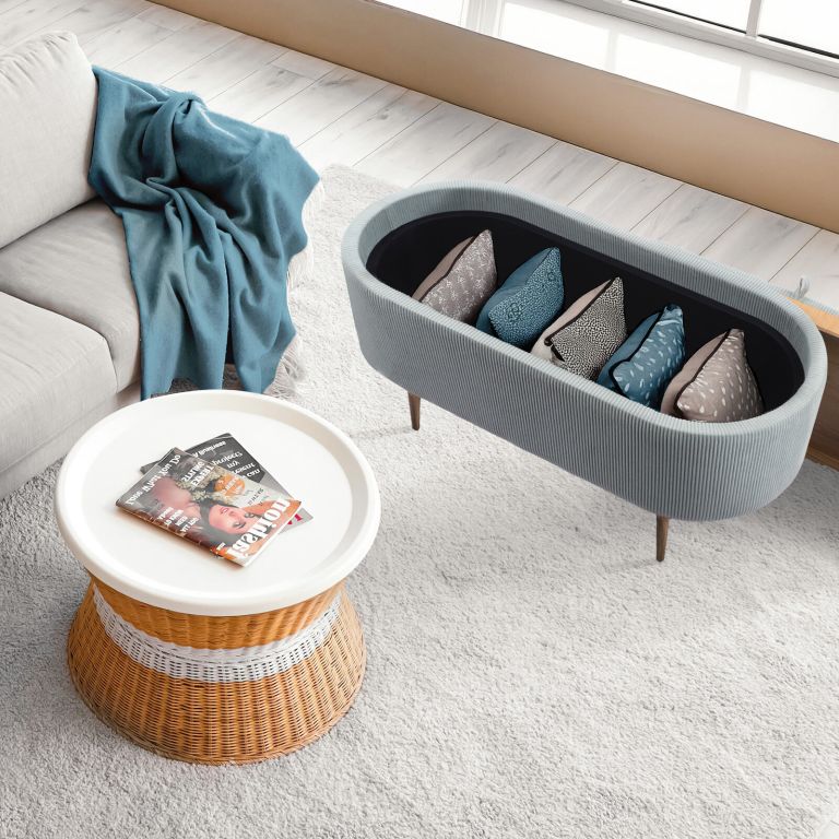 coffee table storage ottoman corduroy padded blanket box bench esme dusty blue