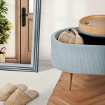 coffee table storage ottoman corduroy padded blanket box bench esme dusty blue
