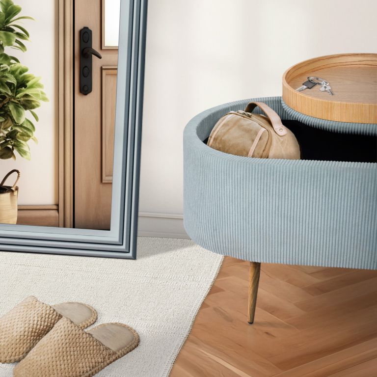 coffee table storage ottoman corduroy padded blanket box bench esme dusty blue