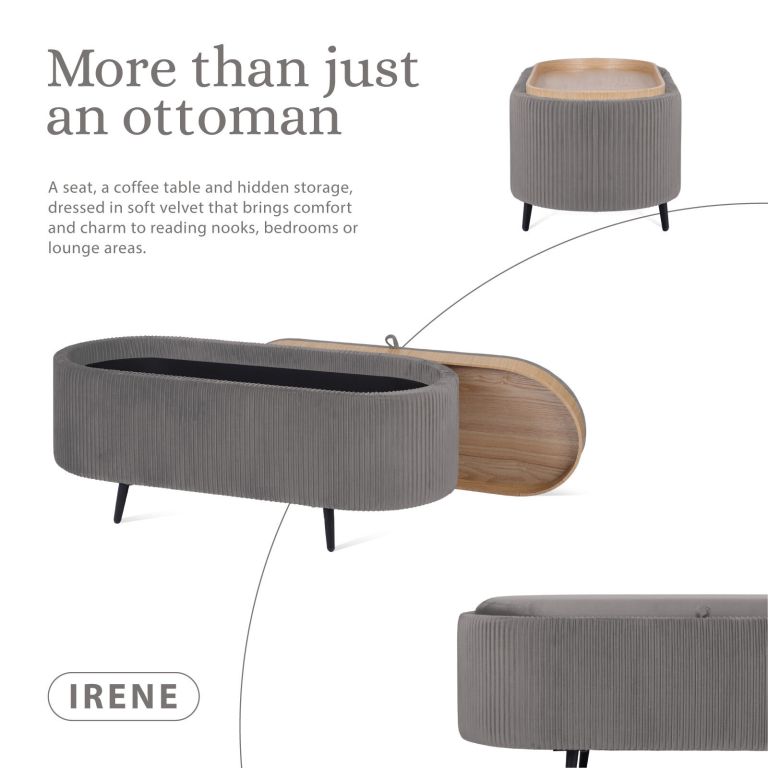 coffee table storage ottoman velvet padded blanket box bench irene grey
