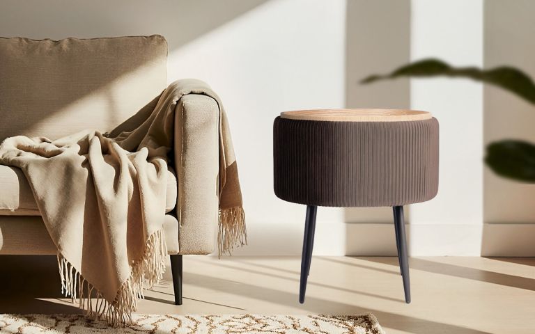 side table storage ottoman velvet padded stool vanity footstool cleo brown