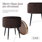 side table storage ottoman velvet padded stool vanity footstool cleo brown