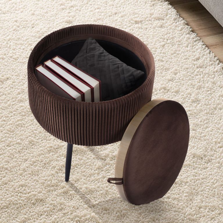 side table storage ottoman velvet padded stool vanity footstool cleo brown