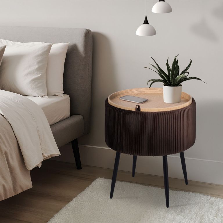side table storage ottoman velvet padded stool vanity footstool cleo brown