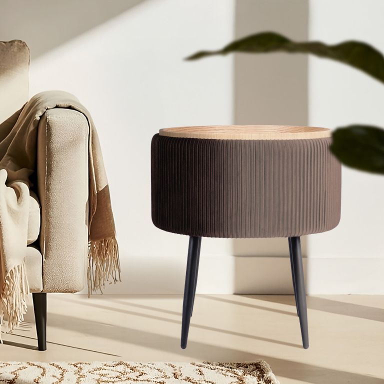 side table storage ottoman velvet padded stool vanity footstool cleo brown