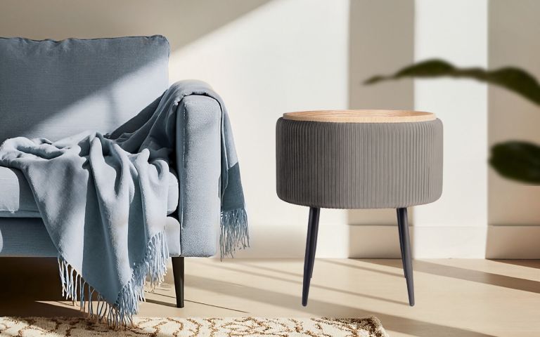 side table storage ottoman velvet padded stool vanity footstool cleo grey