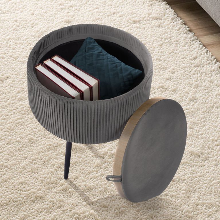 side table storage ottoman velvet padded stool vanity footstool cleo grey
