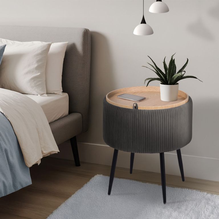 side table storage ottoman velvet padded stool vanity footstool cleo grey
