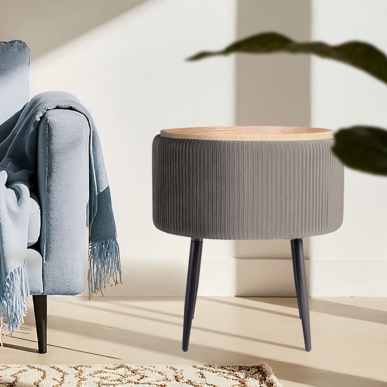 side table storage ottoman velvet padded stool vanity footstool cleo grey