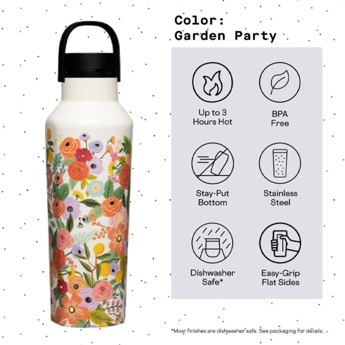 corkcicle sport canteen 600ml rifle paper garden party cream